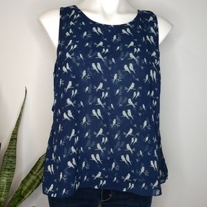 CAbi chirp top blue tank blouse with birds size M